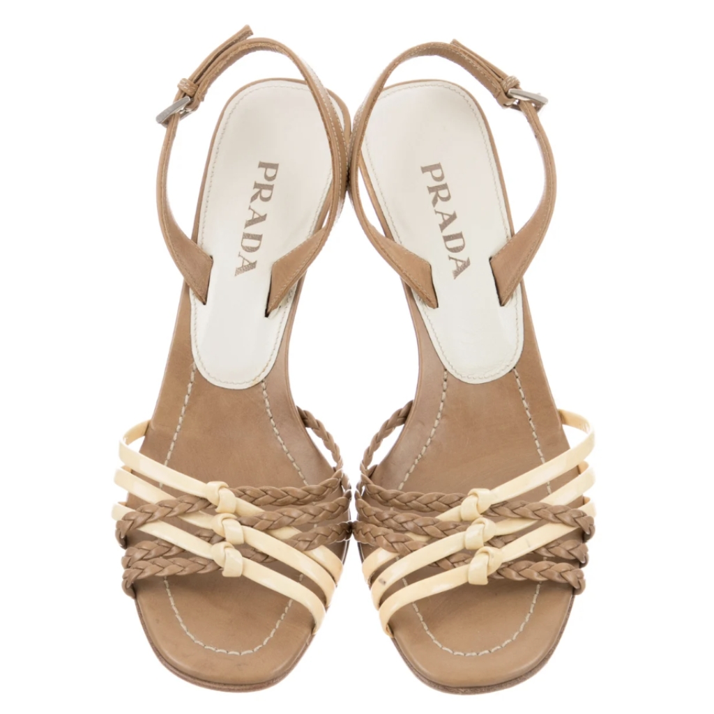 Authentic Prada Patent Leather Slingback Sandals Brown Size 37.5